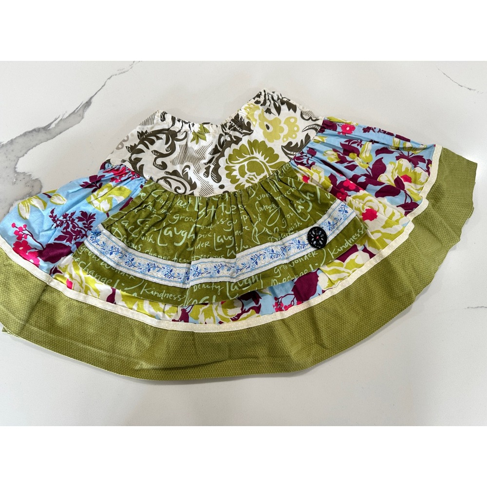 Matilda Jane Girls‎ Tiered Ruffle Skirt Green Floral Script Cotton Size 4